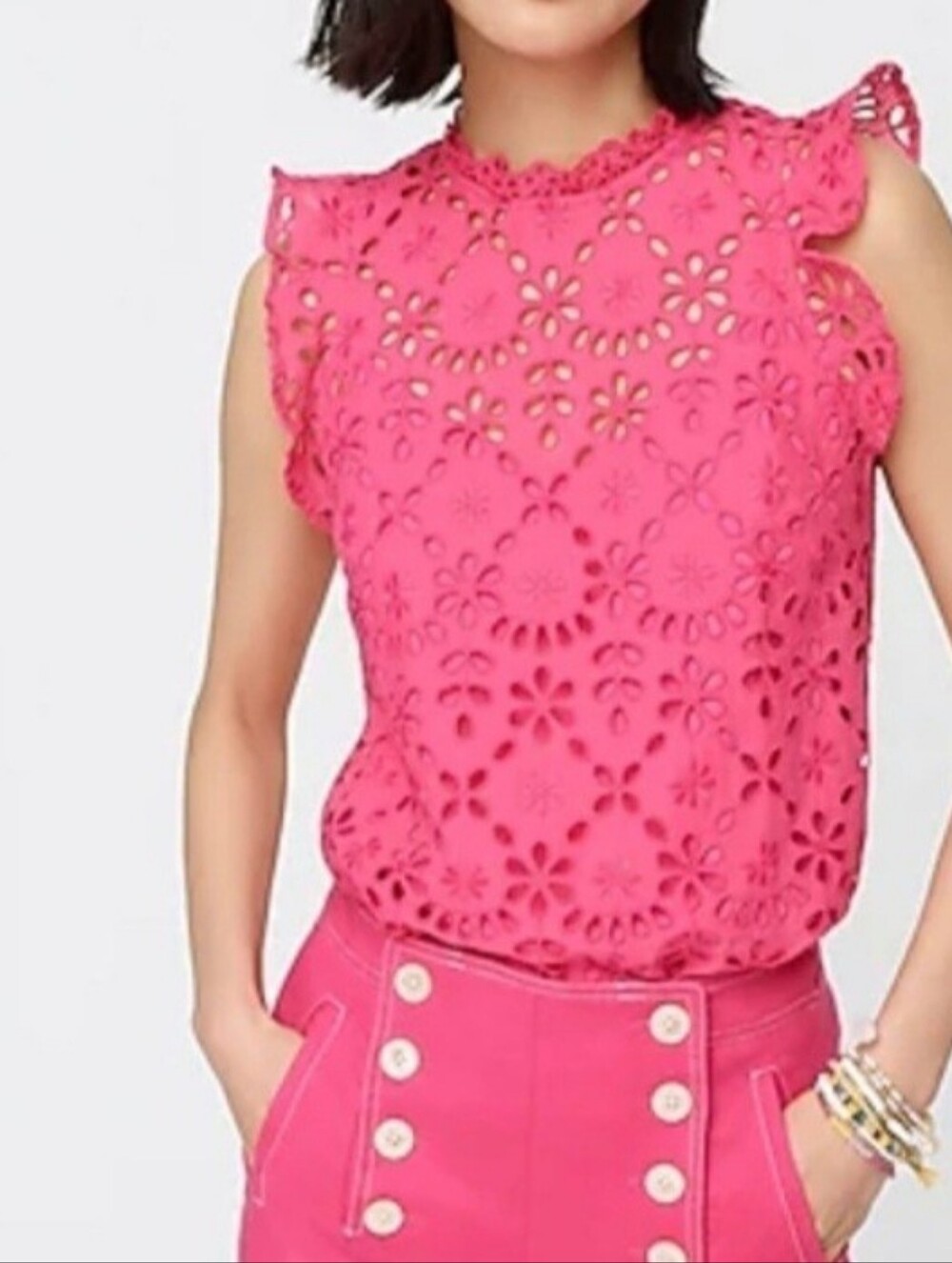 J. Crew Pink Eyelet Flutter Sleeve Top Shirt Popover Blouse Size XS NEW NWT